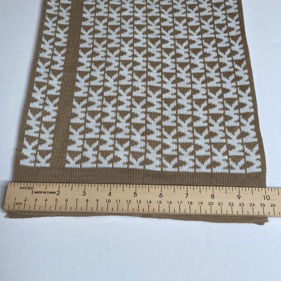 Michael Kors Scarf Knit Camel Cream MK Logo Scarf - Picture 5 of 6